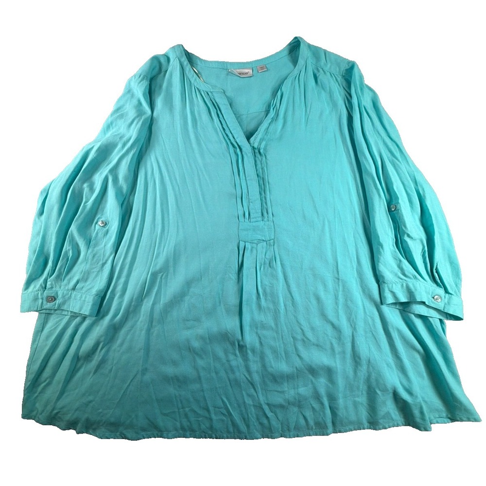 Avenue Aqua Rayon Peasant Blouse Womens 22/24 Plus Roll Tab Tunic Top Boho
